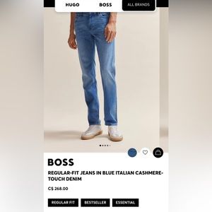Hugo Boss jeans regular fit in blue Italian Cashmere-touch denim stretch